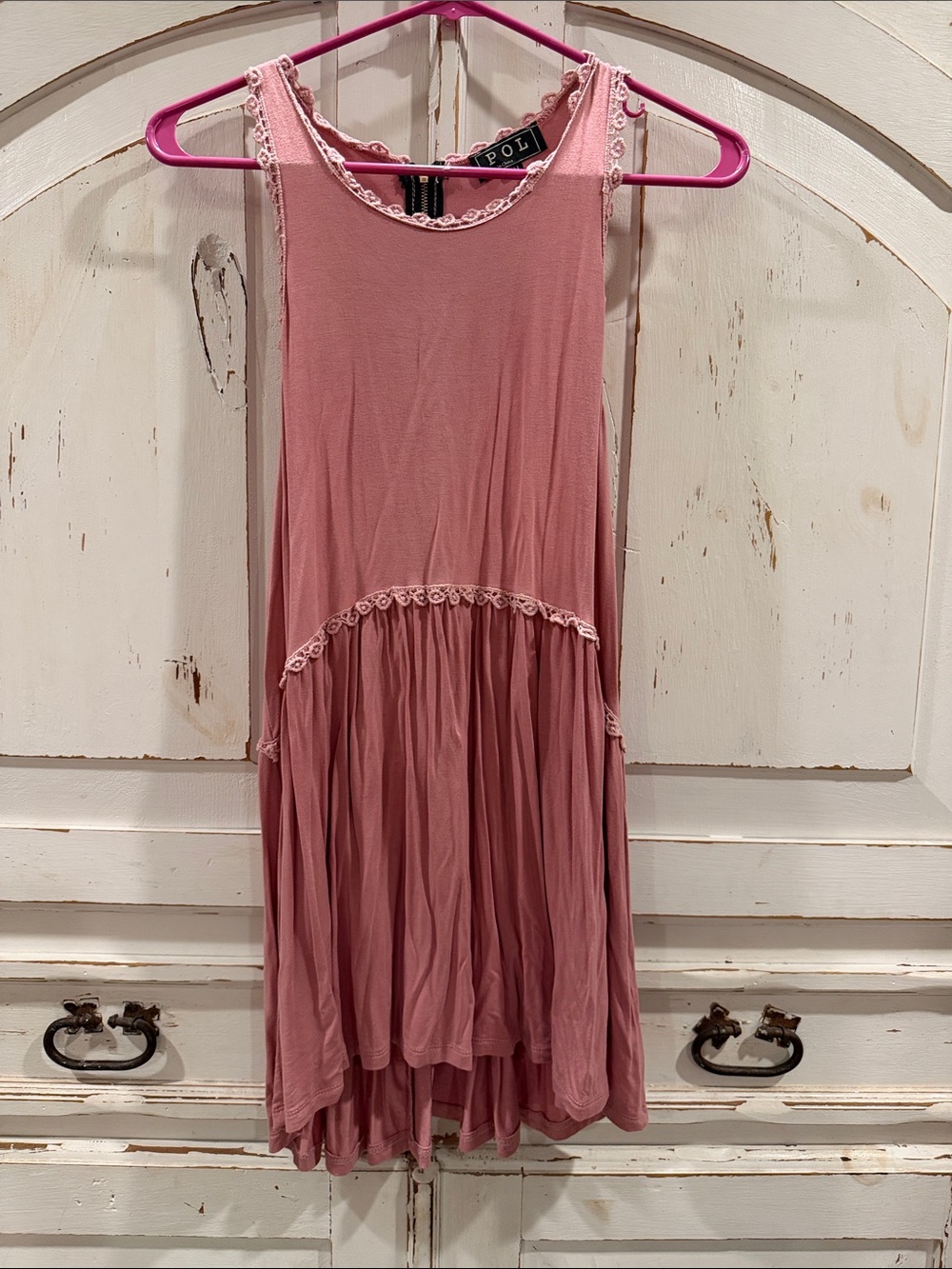 POL Dusty Rose Lace-Trim High-Low Tunic